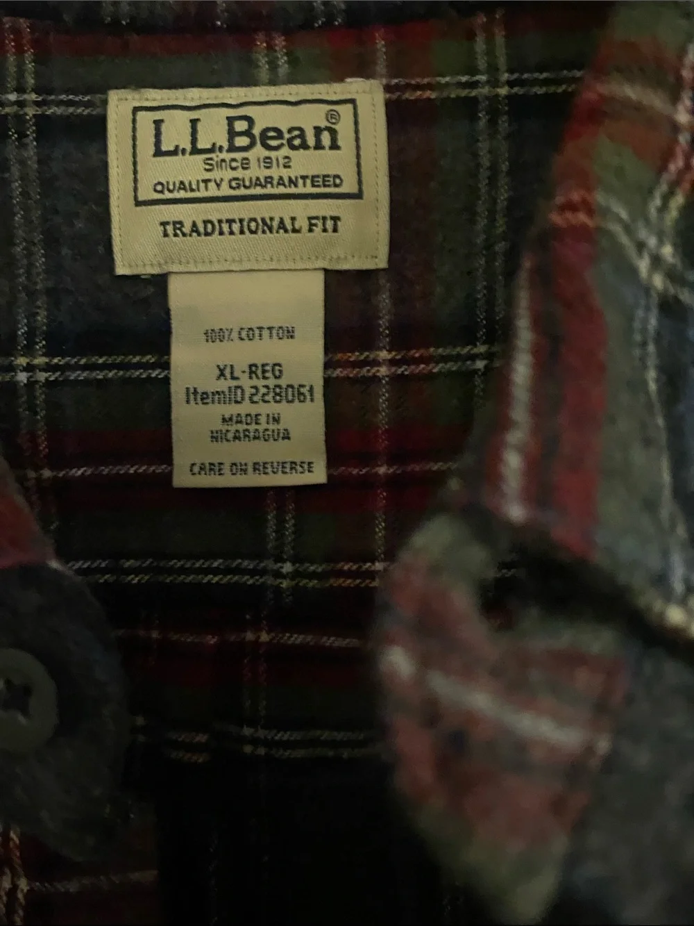 L.L. Bean Men’s Red & Navy Plaid Button-Down Flannel Shirt
